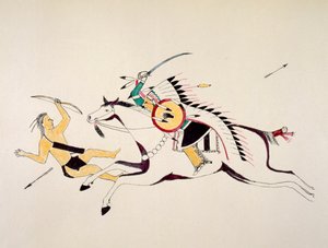 Sioux monté (nom inconnu) attaquant un archer Pawnee